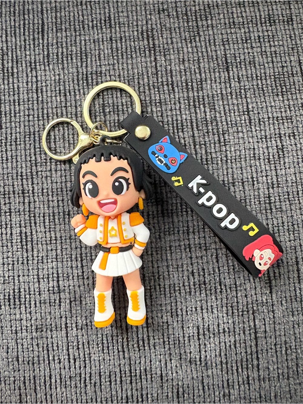 K-pop Girl Band Rubber Keychain Charm in White & Orange